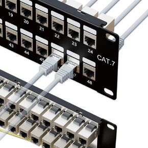 iwillink 10Gbps Cat7 RJ45 Through Coupler 2U 48-Port Patch Panel STP Shielded 19-Inch Without Back Bar, Wallmount or Rackmount, Compatible with Cat5e, Cat6, Cat6A, Cat7 Cabling