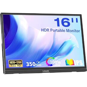 شاشة محمولة 16 بوصة ، HDR 1920X1200P SCREOL SCREED SCREET OFFTION مع منفذ USB C HDMI ، شاشة السفر لجهاز الكمبيوتر المحمول/الكمبيوتر/الهاتف/Xbox/Switch/PS4