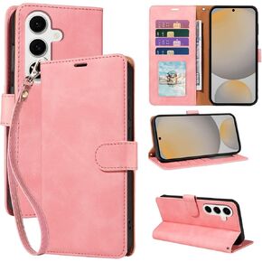 for Samsung Galaxy S24 FE Case Wallet, RFID Blocking 4 Card Slots Holder, Wrist Strap, Shockproof Protective, Stand Soft PU Leather Folio Flip Cover S24 FE Case 6.7 inch (Black)