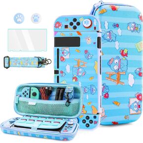 HYPERCASE for Nintendo Switch OLED Carrying Case Blue Mermaid Acessories Bundle Kit, with Hard Switch OLED Console Protective Cover Skin, HD Screen Protector, Shoulder Strap & 2 Cute Thumb Caps