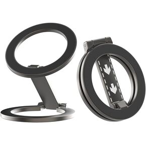 Magnetic Phone Stand, Multi-Functional Foldable, 360 ° Rotation, Double-Side Portable Magnetic Phone Grip for All Series of Phones (Black)