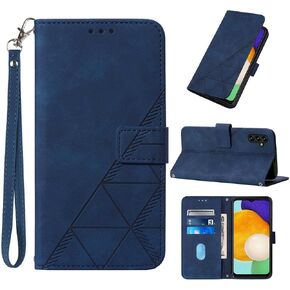 for Samsung Galaxy A14 5G Case Wallet, Card Holder Slots, Wrist Strap, TPU Interior Protective, Stand PU Leather Folio Flip Cover (Blue)