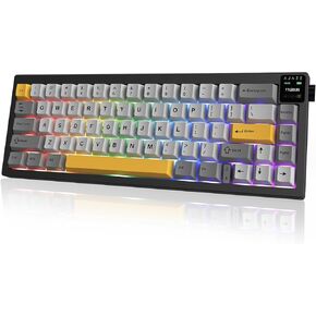 AJAZZ AK650 65% Layout Hot Swappable Gaming Mechanical Keyboard, 0.85" TFT Color Display|Knob | Wired | Wireless 2.4G | Bluetooth 5.1 | 5000mAh Battery | South Facing RGB