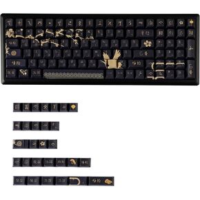 YMDK Dawn Theme Keycaps Black Gold PBT Dye Sub Cherry Profile Keycap Full Set 129 Keys for MX Mechanical Keyboard