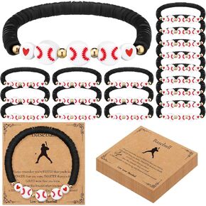 20 Pcs Sports Charm Bracelet Softball Volleyball Bracelets Adjustable Softball Volleyball Bead Bracelet with Cardboard Sport Party Favors Clay Bead Softball Gifts for Teen Girls Team Player
