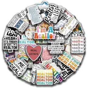 50 Pcs Funny Real Estate Stickers, Realtor Sticker, Funny Realtor Gifts for Women Agent, Real Estate Agent Gifts for Women & Men Water Bottles Laptop Decals