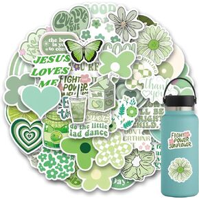 Danish Pastel Green Stickers Decals[60Pack], Green Aesthetic Graffiti Vinyl Stickers Decals for Laptop Water Bottle Bumper Luggage Computer Skateboard Snowboard. Gift for Kids Girls Teens