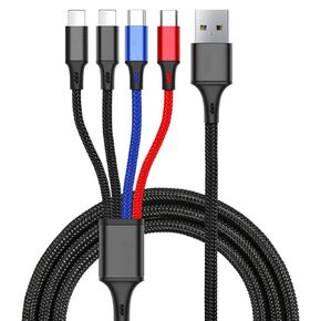 4 in 1 Multi Charging Cable, 3A Fast Charger Braided Cord Lightning, Type C, Micro USB for iPhone 16 15 14 13 Galaxy-4FT