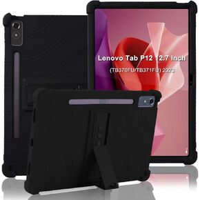 ATOOZ for Lenovo Tab P12 Case 12.7 Inch 2023,Soft Silicone Shockproof Kids Case for Lenovo P12 Tablet Lenovo Xiaoxin Pad Pro 12.7" WiFi Tablet Case (TB370FU/TB371FC) with Bracket & Pen Holder (Black)