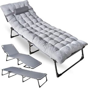 ZONETECH Folding Cot & Pad Mattress 4 Position Adjustable Portable, Premium Quality for Adult and Kids-Perfect for Camping, Travel, Patio, Beach, Indoor & Outdoor Activity (1-Pack)