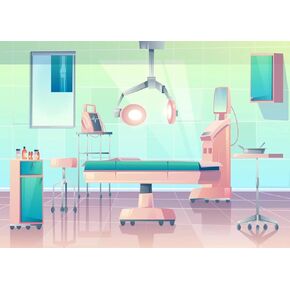 BELECO 7x5ft Fabric Cartoon Hospital Operating Room Backdrop Doctor Surgery Anesthesia Bed Medical Equipment Background Doctor Nurse Themed Party Decor Nursing Background Photo Studio Props