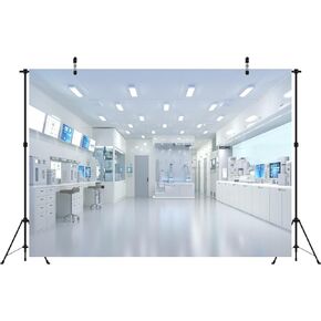 7x5ft Fabric Science Lab Backdrop White Futuristic Laboratory Interior Experimental Equipment Background for Science Party Decorations Photo Studio Props