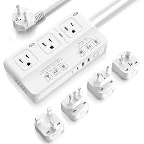 220V to 110V Travel Voltage Converter, ANTPO International Universal Power Converter US to EuropeTravel Adapter with 4 USB Charger (1 USB C), 3 AC Sockets and EU/UK/AU/IT Plug Adaptor