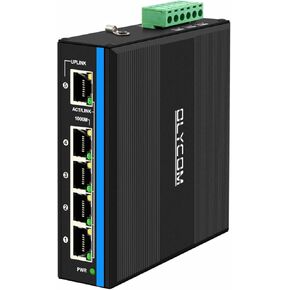 Outdoor PoE Switch 5port Gigabit Ethernet Switch with DC12V-48V Voltage Input and DC48V output 30W PoE+ Switch Total 120W Budget Din-rail Unmanaged Network Switch for Solar Power System