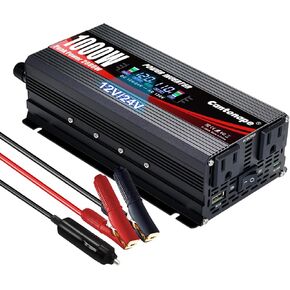 1000W/2000W(Peak) Car Power Inverter DC 12V/24V to 110V AC Converter with LCD Display Dual AC Outlets 3.0A USB and Type-C Car Charger Black