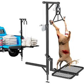 Hitch Game Hoist - Deer Hoist for Truck Hitch + Lifting System Platform for 2'' Receiver, 360° Swivel Crane & Lift - Truck Bed Kit with Winch/Gambrel - 400lbs Capacity