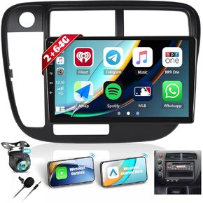 2+64G Android 13 Car Stereo for Honda Civic 1996-2001 with Wireless Carplay Android Auto,9" Touchscreen Car Radio with WiFi GPS Mirror Link Bluetooth EQ FM RDS SWC + Backup Camera