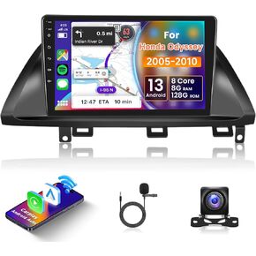 8 Core 8+128G for Honda Odyssey 2005-2010 Android Car Radio with Wireless Carplay Android Auto, 10.1 Inch QLED Touch Screen Car Stereo Supports 4G/ WiFi, GPS, FM/AM, Bluetooth 5.0, Backup Camera