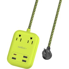 USB Surge Bar 2 Power Strip, with 2 Outlets 4 USB Ports (1 USB C), Multi Plug Outlet Extender with 6Ft Braided Extension Cord, 1700 Joules, Flat Plug Desk USB Charging Station for Home Office