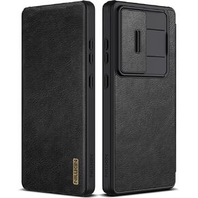 Nillkin for Samsung Galaxy S25 Ultra Wallet Case with Camera Cover, [Lens Protection] Premium Leather Slim Protective Shockproof Hard Cover Flip Phone Case for Galaxy S25 Ultra 6.8'' Black