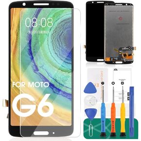بالنسبة إلى Motorola Moto G6 ، استبدال شاشة LCD شاشة اللمس أجزاء تجميع شاشة التجميع متوافقة مع XT1925 XT1925-5 XT1925-6 (ليس من أجل Moto G6 Play) ، مع أدوات مجانية ، واقي الشاشة (أسود)