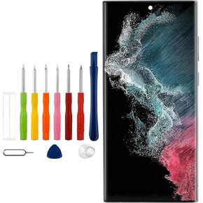 [US Version][with Frame] Vvsialeek New TFT LCD Touch Screen Digitizer Assembly for Galaxy S22 Ultra SM-S908B with Technical Repair Tools Kit-NO Fingerprint Function
