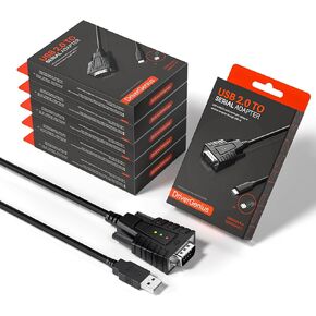 DriverGenius USB to Serial RS232 DB9 Adapter Cable with 3 x LED Indicators - Compatible for Windows 11, macOS Sequoia 15.1.1, Linux (6-Pack)