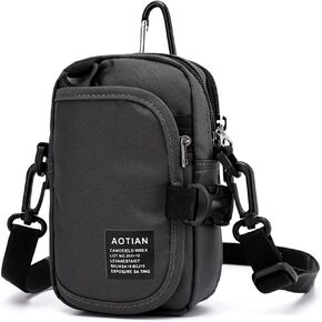 Nylon Small Crossbody Bags Cell Phone Purse Tactical Pouch Belt Holster for iPhone 14 Plus13 12 Pro Max, Samsung Galaxy A53 A52 5G A11 A20 A10S A33 5G S22+ S21 FE S20 FE S10 Plus, Nord N20 5G (Gray)