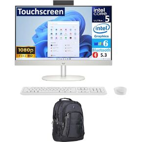 HP All-in-One 24 All-In-One 23.8 "شاشة تعمل باللمس FHD (Intel Ultra 5 125U ، 64GB DDR5 ، 8TB PCIE SSD ، Intel Graphics ، WiFi 6 ، Webcam ، Bluetooth 5.3 ، Win 11 Pro) w/premium backpack in Kuwait