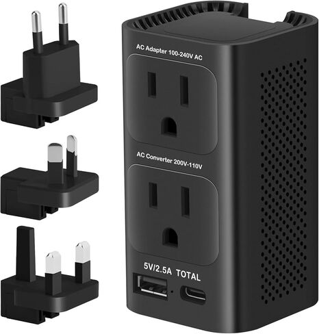 محول 220 فولت إلى 110 فولت للسفر الأوروبي ، 220 إلى 110 محول الجهد إلى أوروبا مع 1 USB C و 1 USB A ، محول محول محول سفر عالمي مع النوع A C G I ... in Kuwait