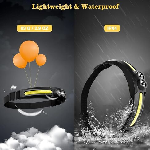 Moko قابلة لإعادة الشحن مصابيح الأمامية 2pcs - مصباح رأس حزمة عريض 300 درجة ، 750 لومين 14 مصابيح رأس ، 84H طاقة الاحتياطية - التخييم معدات التخييم ، مصباح مستشعر للماء لتشغيل التخييم صيد الأسماك in Kuwait