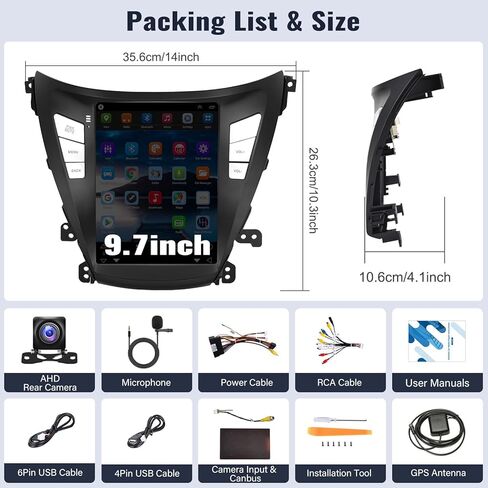 Stereo Sixwin Android Car Stereo لـ Hyundai Elantra 2014-2015 9.7 بوصة راديو شاشة تعمل باللمس مع Carplay اللاسلكي Android Auto 2G+64G GPS NAVIMING in Kuwait