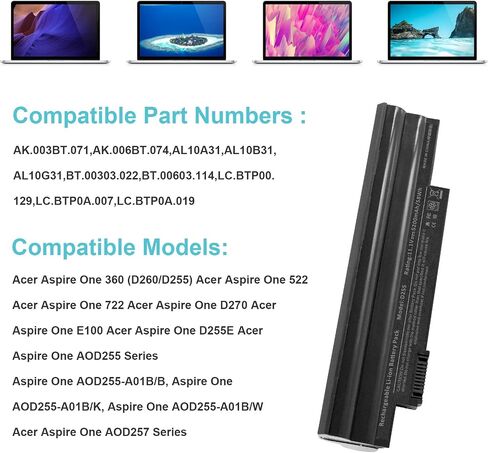 tree.nb al10a31 بطارية استبدال الكمبيوتر المحمول للبطارية لـ Acer Aspire One D255 D257 D260 522 722 AL10A31 AL10B31 AL10G31 BT.00603.114 LC.BTP00.129 BUTTION BUTTION in Saudi Arabia