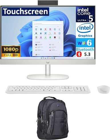 HP All-in-One 24 All-In-One 23.8 "شاشة تعمل باللمس FHD (Intel Ultra 5 125U ، 64GB DDR5 ، 8TB PCIE SSD ، Intel Graphics ، WiFi 6 ، Webcam ، Bluetooth 5.3 ، Win 11 Pro) w/premium backpack in Kuwait