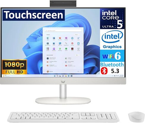 HP All-in-One 24 All-In-One 23.8 "شاشة تعمل باللمس FHD (Intel Ultra 5 125U ، 64GB DDR5 ، 8TB PCIE SSD ، Intel Graphics ، WiFi 6 ، Webcam ، Bluetooth 5.3 ، Win 11 Pro) w/premium backpack in Kuwait