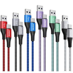 USB Type C Cable 3ft 6-Pack USB A to USB C Charger Cord Fast Charging Nylon Braided QC3.0 3A Fast Charging Cable Compatible with iPhone 16 15 Pro MaX, Samsung Galaxy S21 S22 S23+ S24,A14 A15