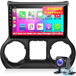 Android 13 Car Stereo for Jeep Wrangler 2011 2012 2013 2014, 4+64GB Car Radio with Carplay&Android Auto Support GPS Navigation, Backup Camera,FM/RDS Radio, Bluetooth, 10.2 Inch IPS Touch Screen