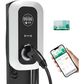 المستوى 2 ev شاحن 32 AMP / 7KW / 240V ، شاحن ذكي EV عالي الطاقة ، واي فاي وبلوتوث متصل ، مع شاشة LCD بحجم 4 بوصات وسلك الكابل 23.5 قدم ، التثبيت المهني مطلوب