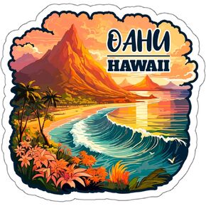 Oahu Hawaii Travel Sticker, Weatherproof Souvenir Decal Vinyl Small Waterproof for Water Bottle Mug Passport Laptop Phone Car Stickers, Size - 4″×4″ - ID44990