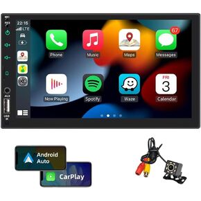 12V 7 inch Car Radio 2 DIN Stereo FM Compatiable with Android Auto for CarPlay MP5 Player Bluetooth Mirror Link with 8 LED Reverse Camera