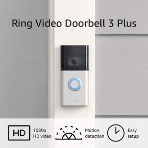 Ring Video Doorbell 3 Plus-WiFi المحسّن ، والكشف عن الحركة المحسّن ، ومعاينات الفيديو لمدة 4 ثوان ، وسهولة التثبيت