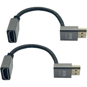 Seadream Angled HDMI Extension Cable 4k 8inch 2pcs 4K 270 Degree HDMI Male to Female Nylon Braided Down Angle Extender Cable, Support 4K@60Hz, 3D, HDCP 2.2 & HDR (Down Angled)