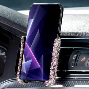 Frienda Bling Car Phone Holder Mini Car Air Vent Cellphone Mount 360° Adjustable Automatic Car Stand Phone Holder Rhinestone Crystal Convenient Universal Car Accessories for Women(Purple)