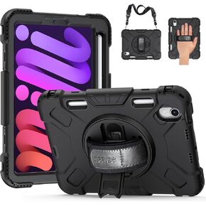 SUPFIVES Case for iPad Mini 7 2024 with Screen Protector: Military Grade Shockproof Silicone iPad Mini 7th/6th Generation 8.3 Inch Case- Black