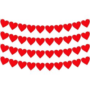 4 Pack Felt Red Heart Garland Banners,Felt Valentines Day Decorations,Valentines Felt Red Heart Banner for Valentines Day Anniversary Wedding Party Decorations Supplies