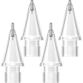 Upgraded Tips for Apple Pencil, Pen Like Slender Metal Precise Control Fine Point Tips for Apple Pencil 2/1 Gen iPencil Nibs(4 Pack, Transparent)
