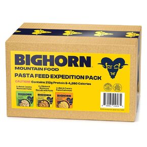 BIGHORN Mountain Food - Pasta Feed Expedition Pack - contains 6 pouches | 12 servings | 212g Protein | 4,260 Calories – premium freeze dried meals for backpacking food - includes two each of: 2 x Chicken & Mushroom Marsala with Tagliatelle | 2 x Rich & Cr