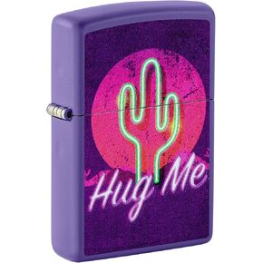 Zippo Lighter: Retro Cactus, Hug Me with Blacklight - Purple Matte 46085