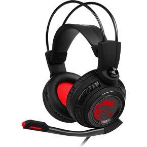 MSI DS502 Gaming Headset - 7.1 Virtual Surround Sound, Vibration Feedback, 40mm Neodymium Drivers, Laptop, Omnidirectional Microphone, Inline Controls, USB 2.0 Connector - Wired