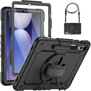 HXCASEAC Case for Galaxy Tab S10+ Plus Case / S9 Fe+ Plus Case 12.4 inch, Heavy Duty Proof with S Pen Holder/Hand Strap/Built-in Screen Protector for Samsung S10+ Plus Tablet Case - Black